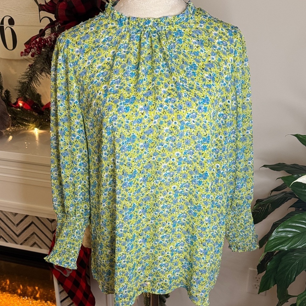 Rachel Zoe Vibrant Floral Blouse in Blue and Yellow